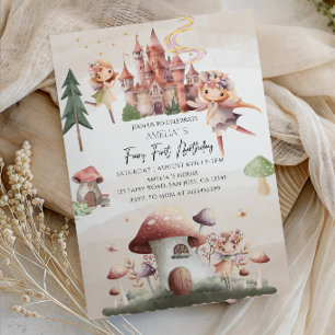 Enchanted Woodland Fairy Girl 1st Birthday Party Invitation