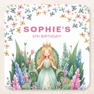 Enchanted Woodland Fairy Princess Birthday Square Paper Coaster