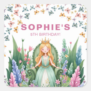 Enchanted Woodland Fairy Princess Birthday Square Sticker