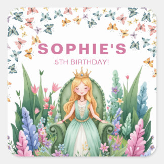 Enchanted Woodland Fairy Princess Birthday Square Sticker