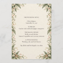 Enchanted Woodland Fern Floral Wedding Menu Card