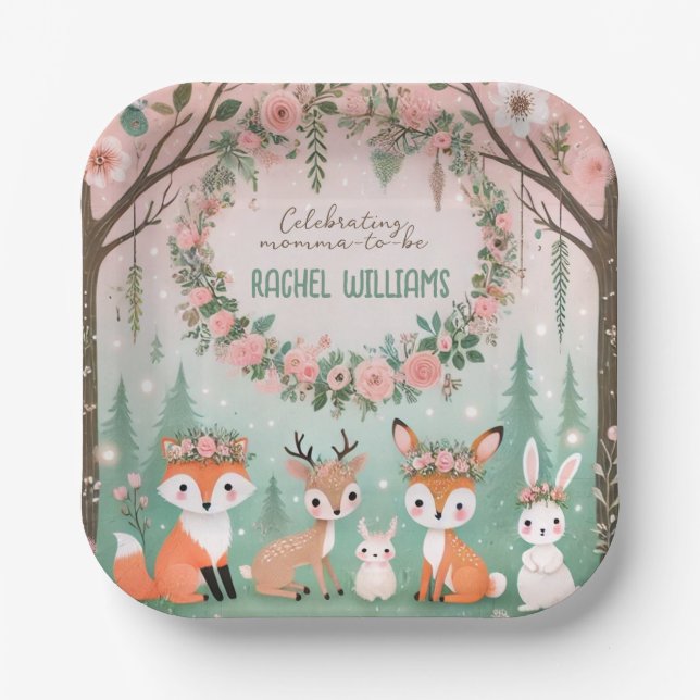 Enchanted Woodland Forest Creatures Baby Shower Paper Plate (Front)