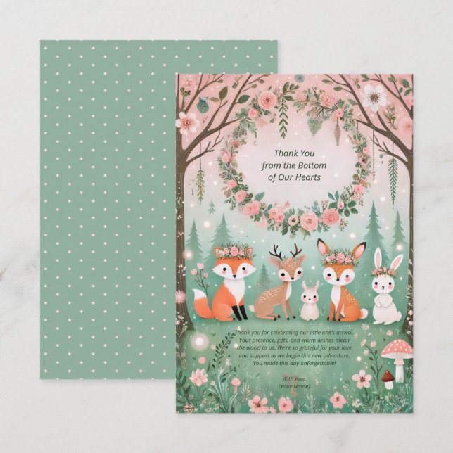 Enchanted Woodland Forest Creatures Baby Shower Thank You Card (Front/Back)