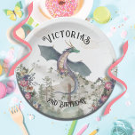 Enchanted Woodland Forest Dragon Birthday Paper Plate<br><div class="desc">Enchanted Watercolor Woodland Forest Mountain Birthday Party with flying dragon and beautiful wild flowers. Perfect for a magical, mystical fairytale themed Birthday party. All wording can be changed to fit your needs. Perfect for a girl! To make more changes go to Personalise this template. On the bottom you’ll see “Want...</div>