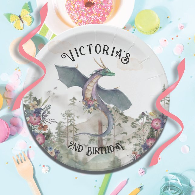 Enchanted Woodland Forest Dragon Birthday Paper Plate (Creator Uploaded)