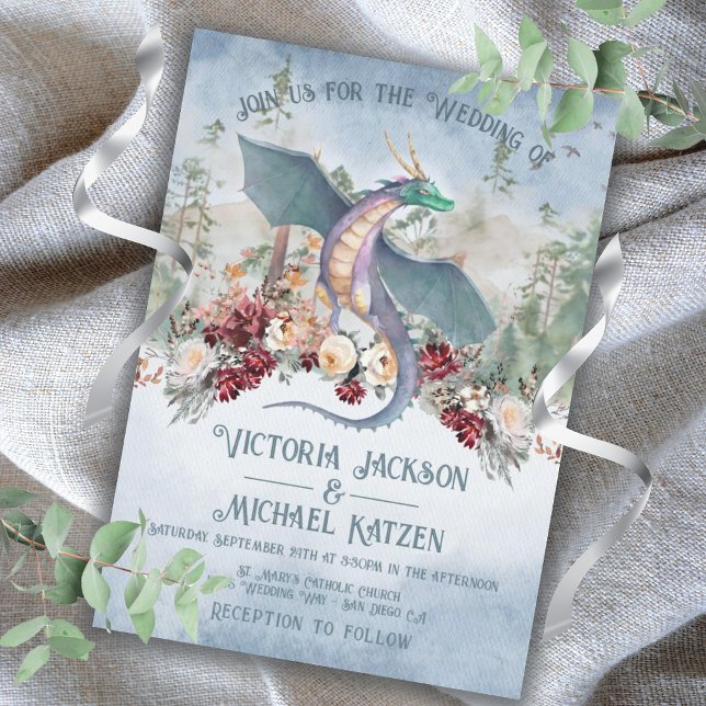 Enchanted Woodland Forest Dragon Wedding Invitation (Creator Uploaded)