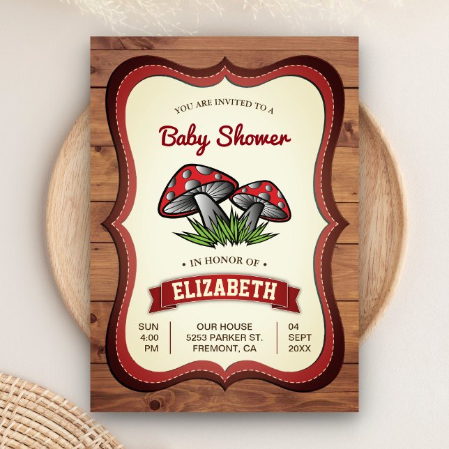 Enchanted Woodland Forest Mushrooms Baby Shower Invitation (Creator Uploaded)