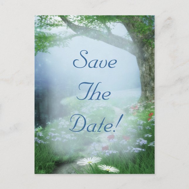 Enchanted Woodland Forest Save The Date Wedding Announcement Postcard (Front)