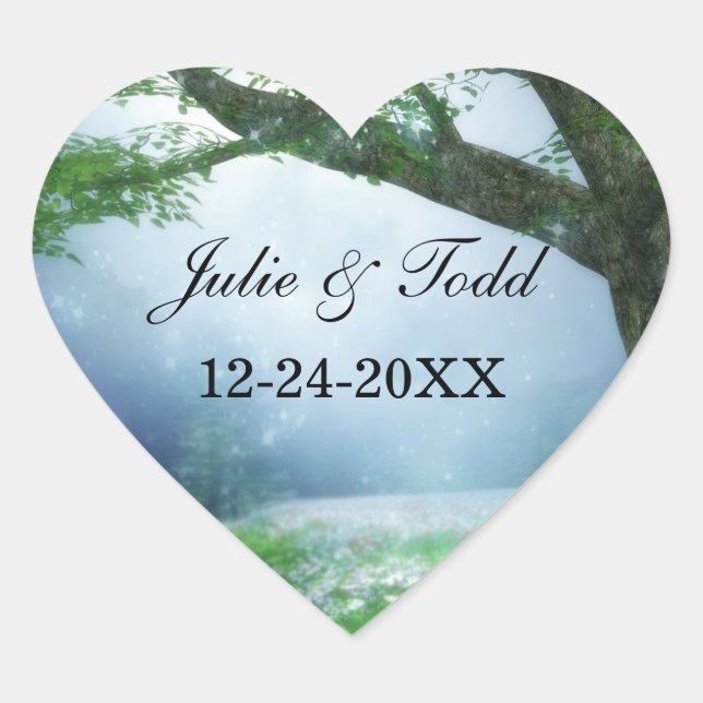 Enchanted Woodland Forest Wedding Heart Sticker (Front)