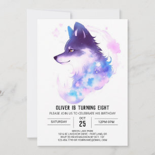 Enchanted Woodland Howling Wolf Birthday Invitation