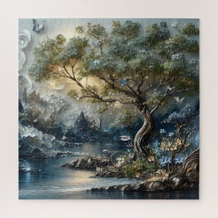 Enchanted Woodland Lake Landscape Mystical Lake Jigsaw Puzzle
