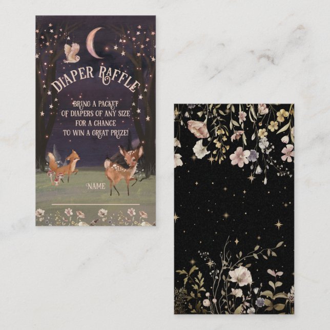 Enchanted Woodland Moonlight Baby Diaper Raffle Business Card (Front/Back)