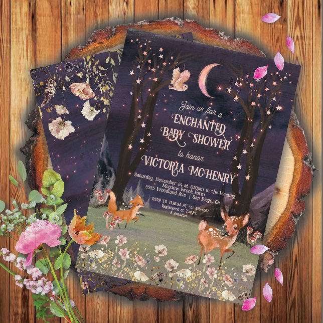 Enchanted Woodland Moonlight Baby Shower Invitation (Creator Uploaded)