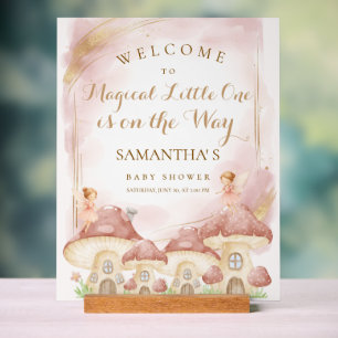 Enchanted Woodland Mushroom Baby Shower Wood Block Acrylic Sign