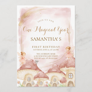 Enchanted Woodland Mushroom First Birthday Invitation