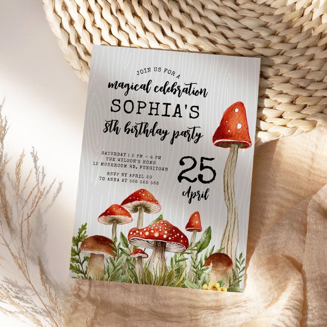 Enchanted Woodland Mushrooms Kids Birthday Invitation (Creator Uploaded)