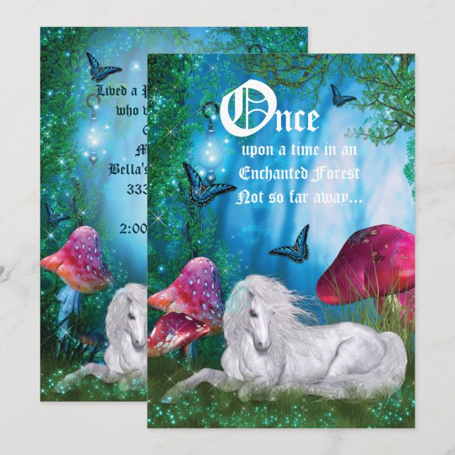 Enchanted Woodland Unicorn Forest Party Invitation (Front/Back)