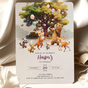 Enchanted Woodland Watercolor Birthday Party Invitation