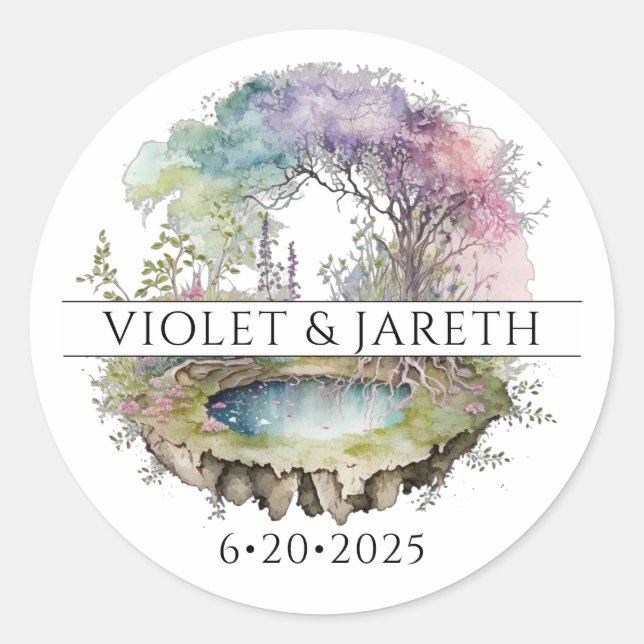 Enchanted Woodlands Fairytale Wedding  Classic Round Sticker (Front)