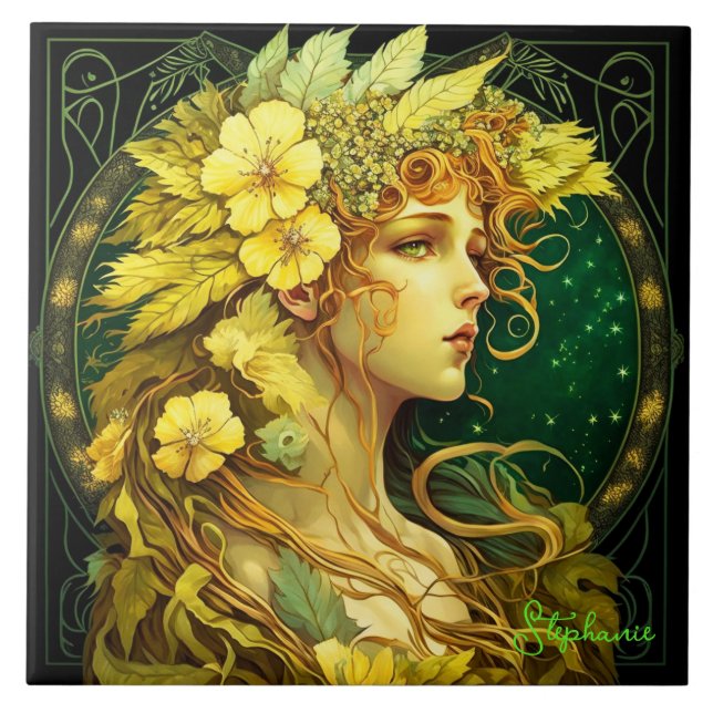 Enchanted Yellow Flowers Forest Fairy Fantasy Tile (Front)