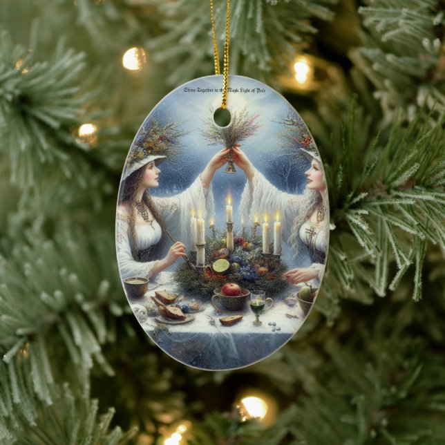 Enchanted Yule Celebration Flat Holiday Card Ceramic Tree Decoration (Tree)