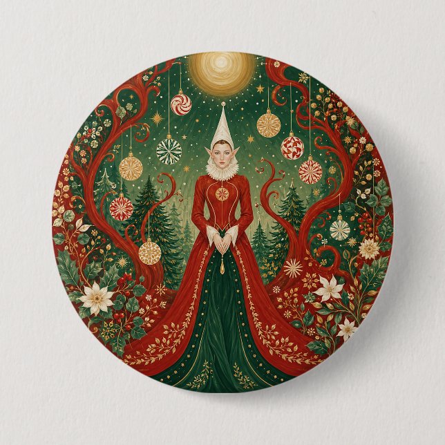 Enchanted Yuletide Forest Elf Queen 7.5 Cm Round Badge (Front)