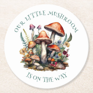 EnchantedForest Mushrooms Baby Shower Round Paper Coaster