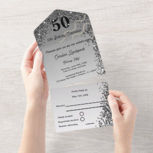Enchanting 50th Birthday Black Glitter Any Age All In One Invitation