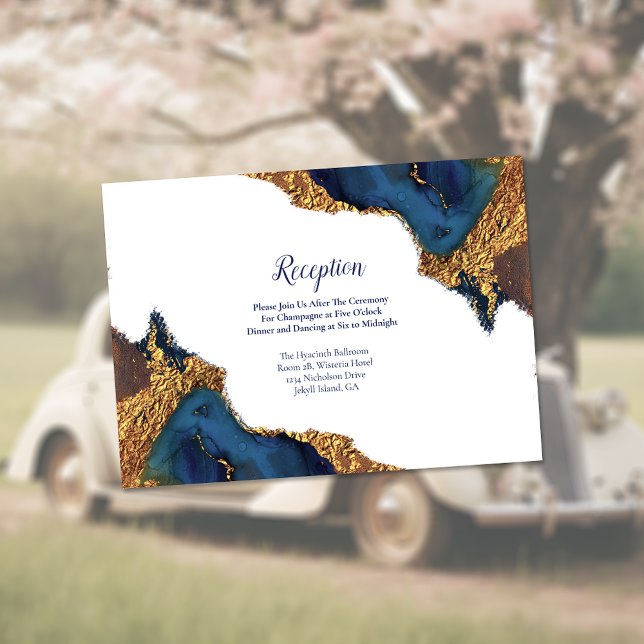 Enchanting Abstract Blue Gold Wedding Reception Enclosure Card (Creator Uploaded)