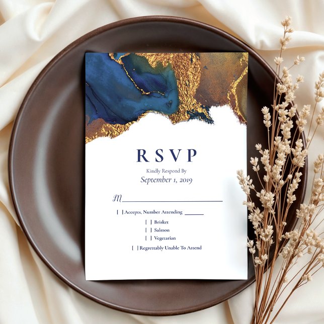 Enchanting Abstract Blue Gold Wedding RSVP (Creator Uploaded)