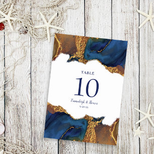 Enchanting Abstract Blue Gold Wedding Table Number