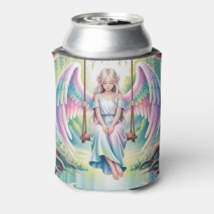 Enchanting Angel Girl on a Swing Can Cooler