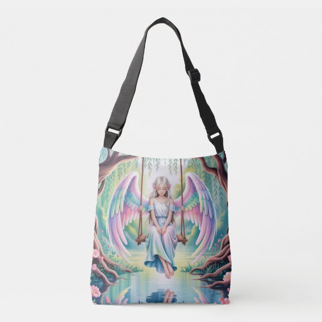 Enchanting Angel Girl on a Swing Crossbody Bag (Front)