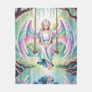 Enchanting Angel Girl on a Swing Fleece Blanket