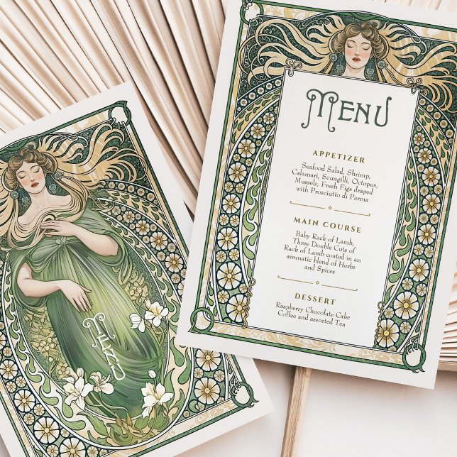 Enchanting Art Nouveau Floral Wedding Menu Card (Creator Uploaded)