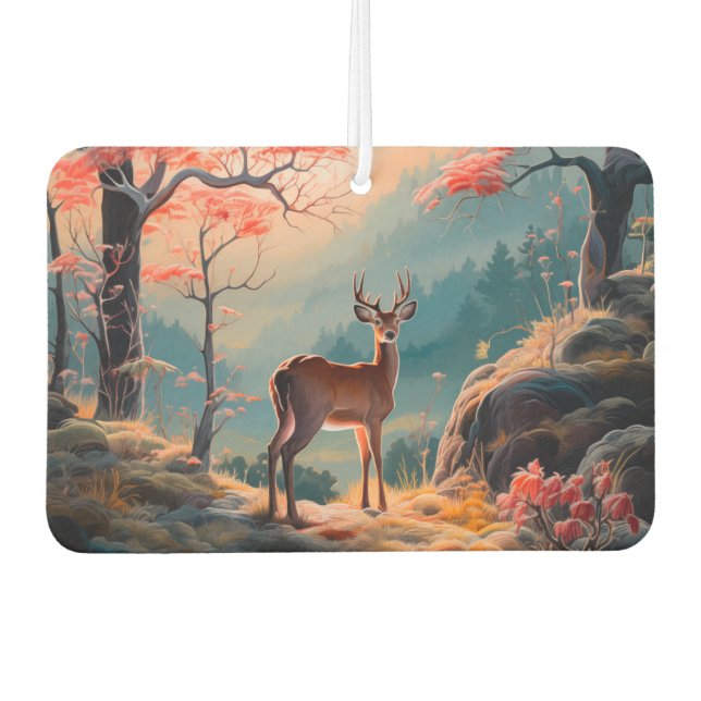 Enchanting Autumn Deer Forest Scene Design Car Air Freshener (Front)