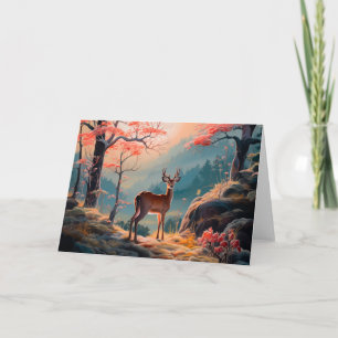 Enchanting Autumn Deer Forest Scene Design Card