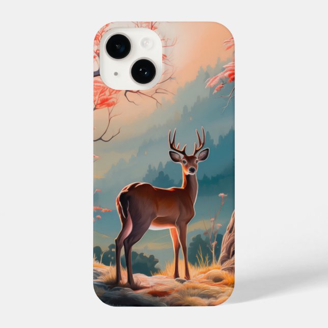 Enchanting Autumn Deer Forest Scene Design iPhone Case (Back)
