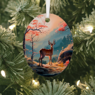 Enchanting Autumn Deer Forest Scene Design Metal Tree Decoration