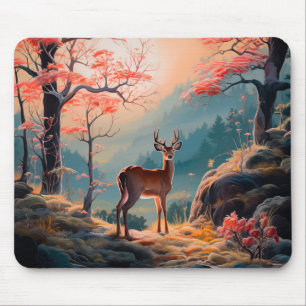 Enchanting Autumn Deer Forest Scene Design Mouse Mat