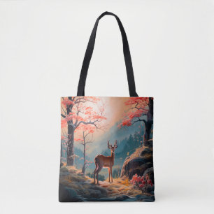 Enchanting Autumn Deer Forest Scene Design Tote Bag