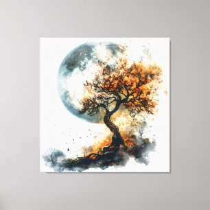 Enchanting Autumn Night: Silhouette Tree & Majesti Canvas Print