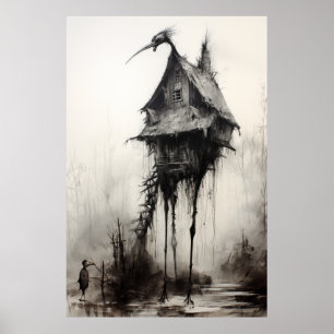 Enchanting Baba Yaga's Hut Poster with Majestic Bl