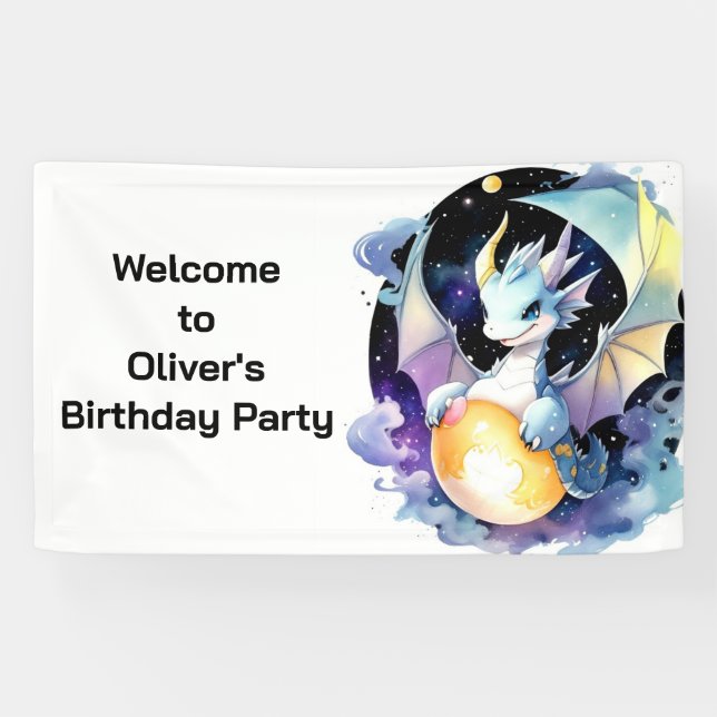 Enchanting Baby Dragon Whimsy Birthday Banner (Horizontal)