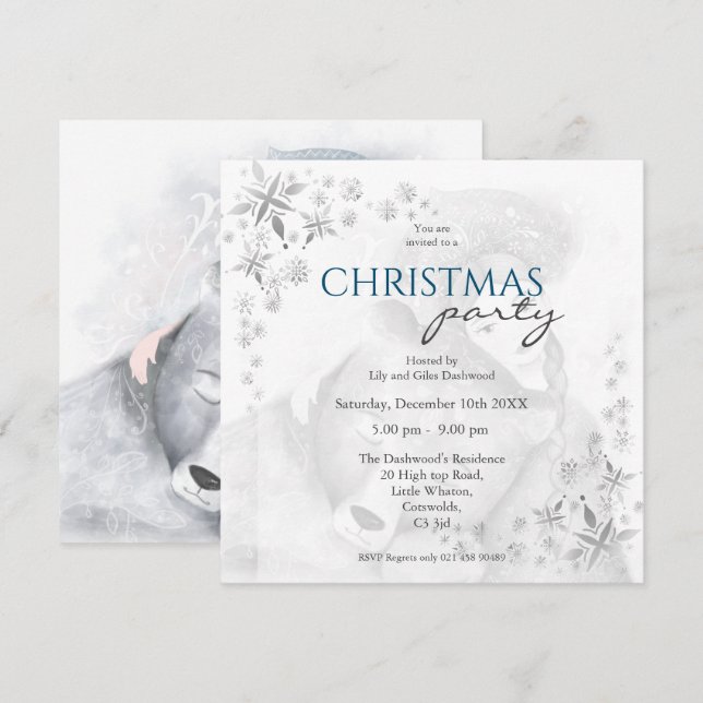 Enchanting bear and girl Festive Party Invitation (Front/Back)