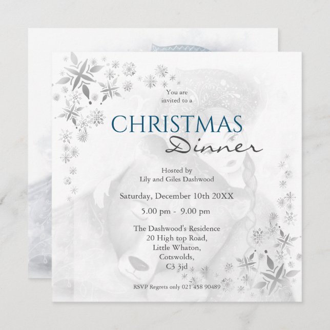 Enchanting bear and girl Festive Party Invitation (Front/Back)