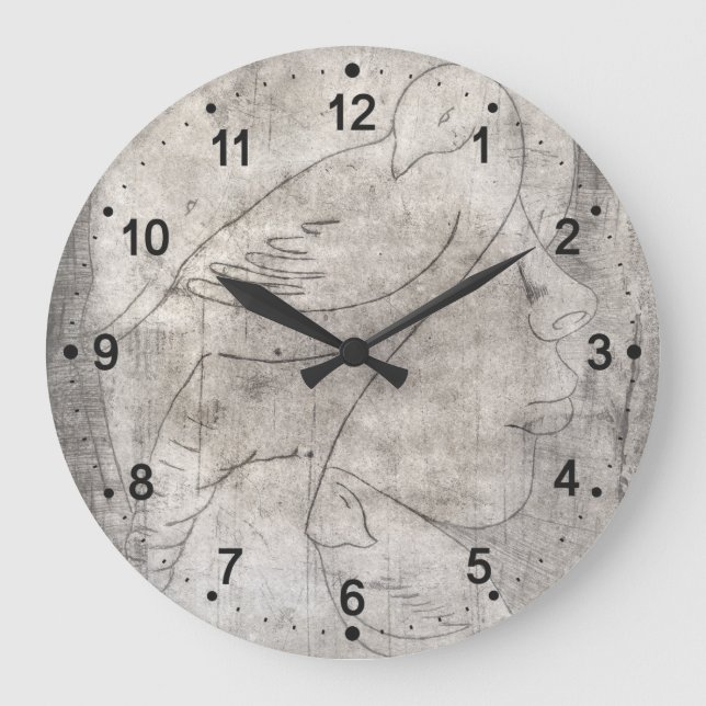 Enchanting Black and White Print: Young Girl Among Large Clock (Front)