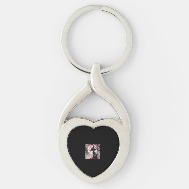 Enchanting Black Cat and Witch Hat Halloween Art  Key Ring (Front)