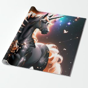 Enchanting Black Unicorn Birthday Gift Wrap Paper