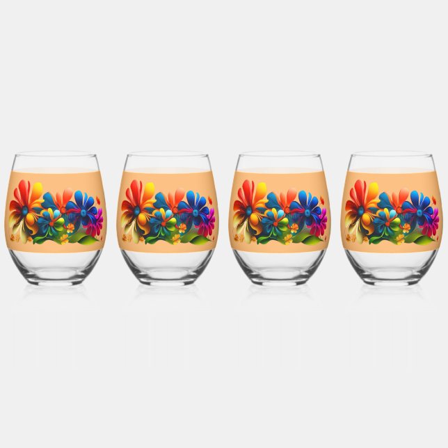Enchanting Blooms: Floral Pattern Design Collectio Stemless Wine Glass (Front)